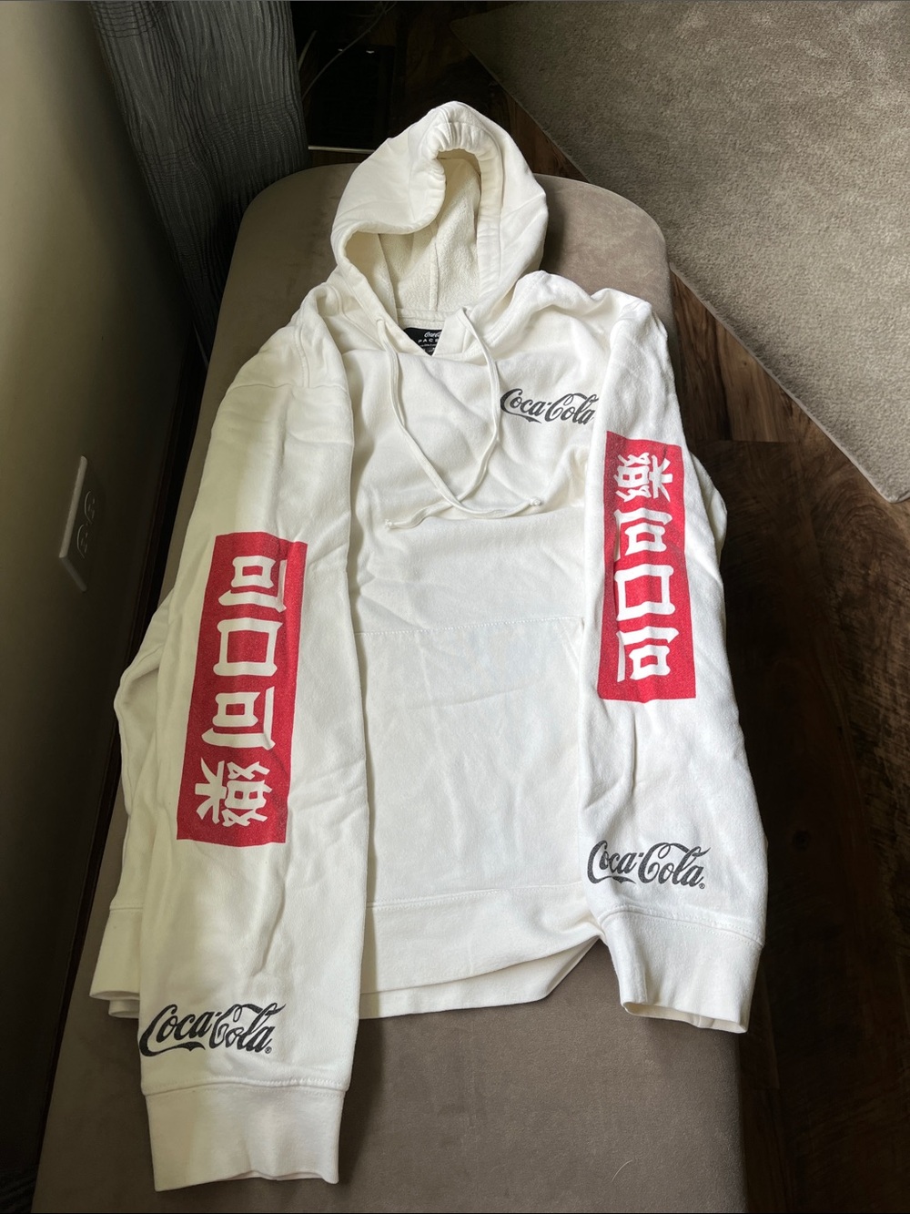 PAC Sun Coca Cola Off White Hoodie with Red Sleeve Panels and Logo